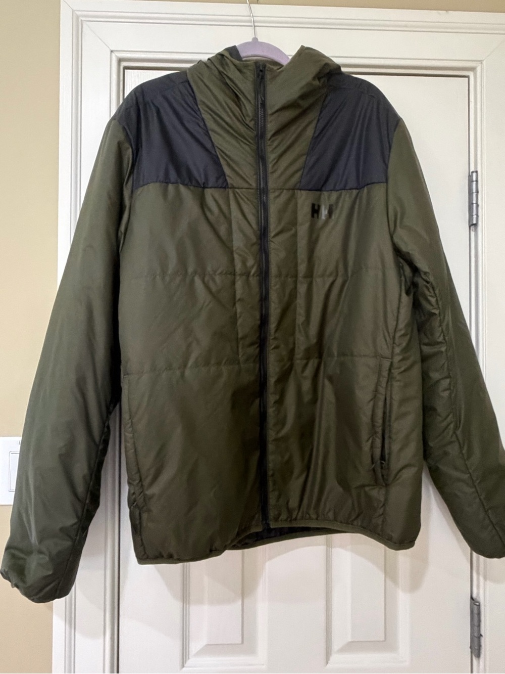 Helly Hansen Olive and Black Hooded Puffer Jacket